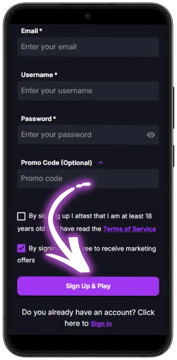 CoinCasino Sign Up and Play button