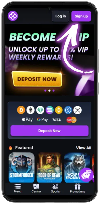 CoinCasino Sign Up button location